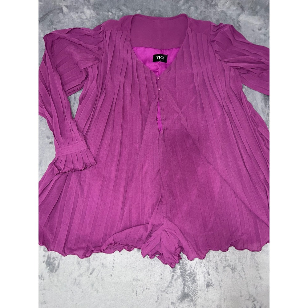 VICI Magenta Purple Pleated Long Sleeve Button Front Romper Small